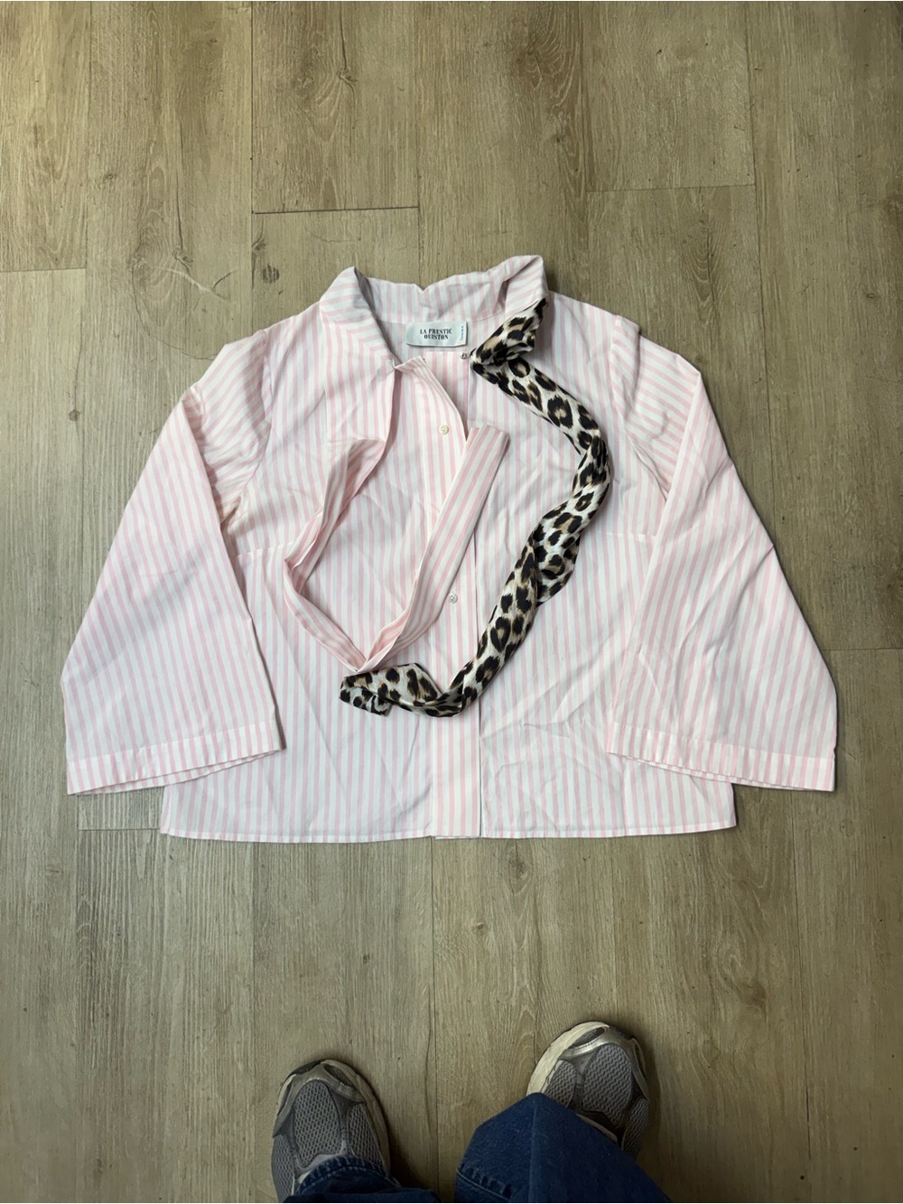 LA PRESTIC OUISTON Pink Striped Cotton Poplin & Silk Contrast Blouse Sz 3
